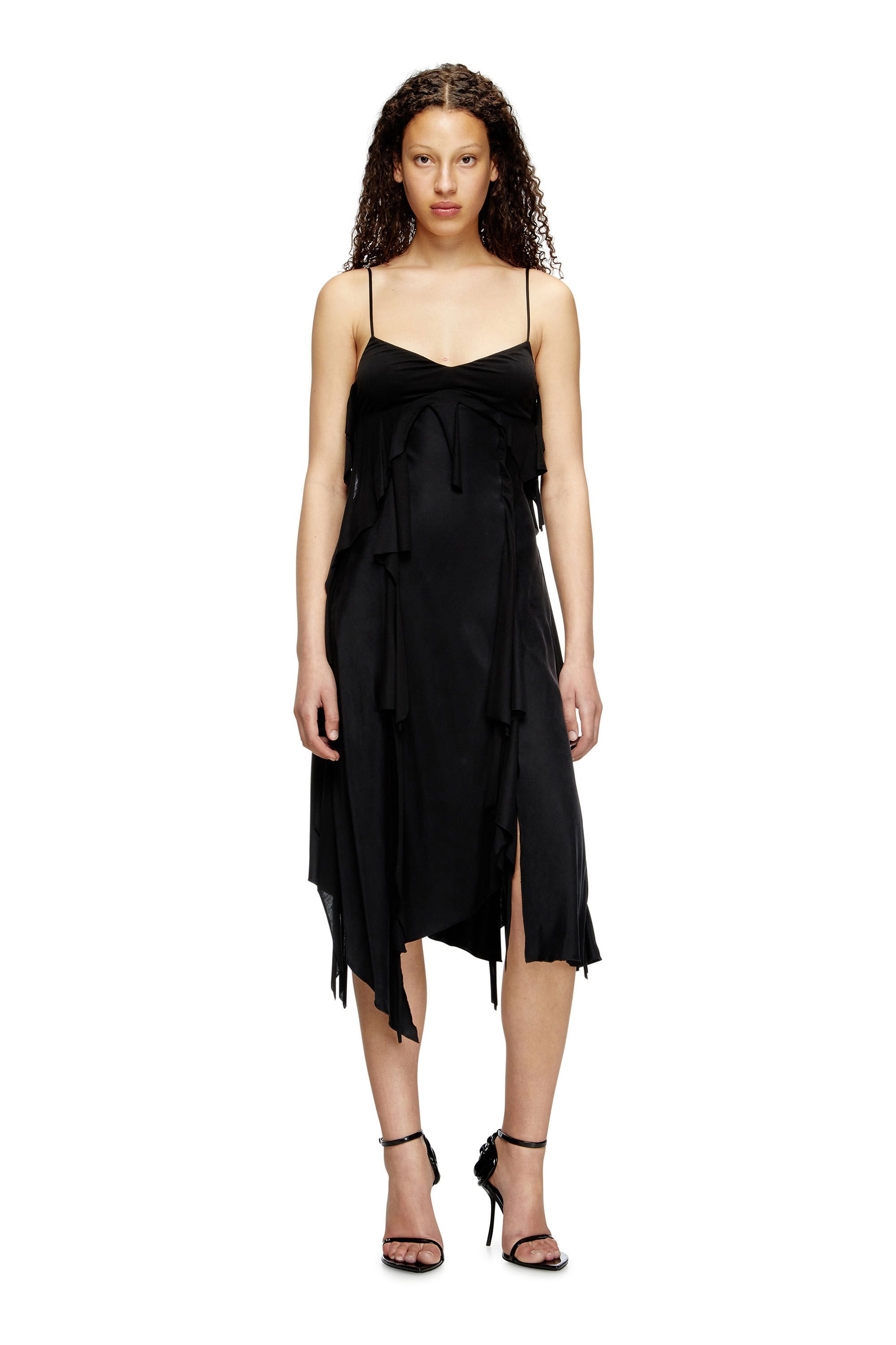 Diesel - D-ANCER, Vestido de satén con volantes de corte sin rematar Mujer in Negro - 3