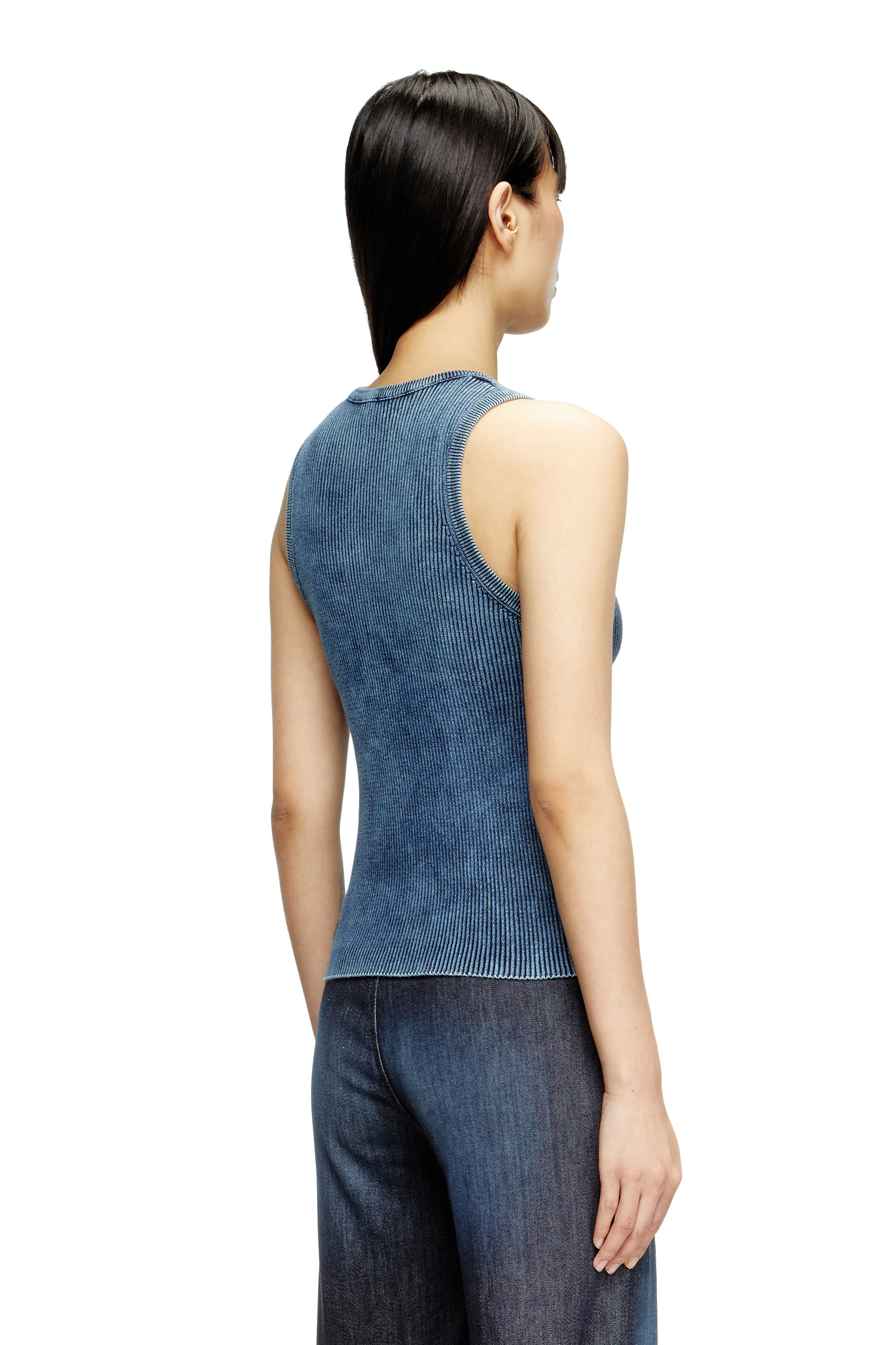 Diesel - M-ANCHOR-A-SL, Camiseta con tirantes tejida en canalé con Oval D Mujer in Azul marino - 4