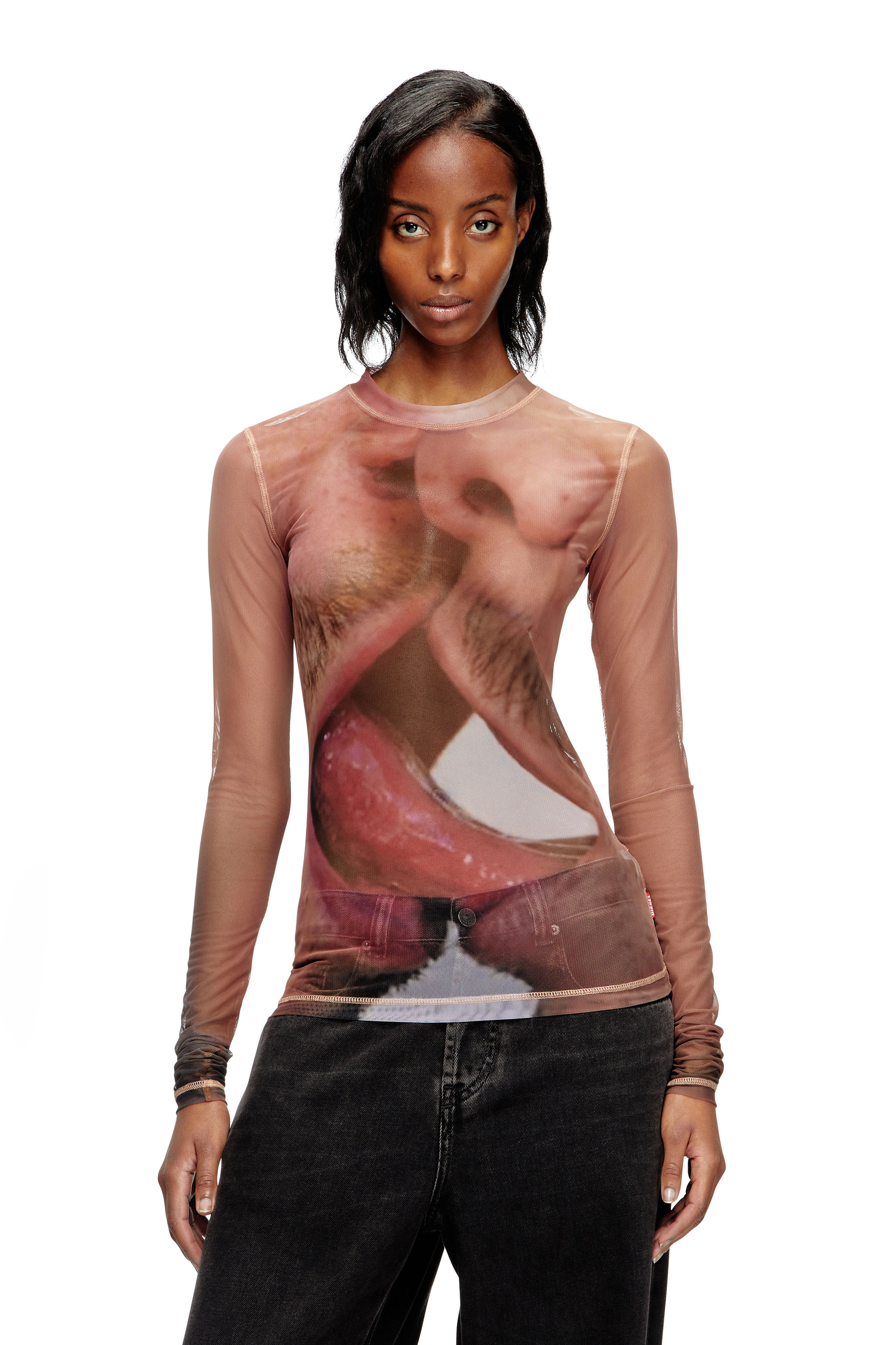 Diesel - PR-T-SIELAR-TOM25-1, Top de manga larga en tejido técnico estampado Unisex in Rosa - 1